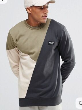 Nicce London Men’s Colorblock Crew Sweatshirt - Olive/Charcoal/Cream